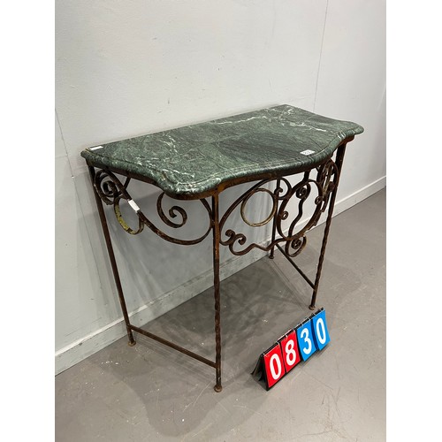 830 - Marble top cast iron base console table