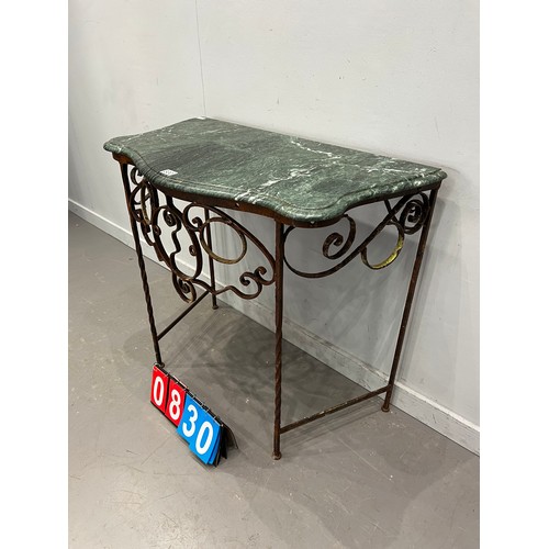 830 - Marble top cast iron base console table