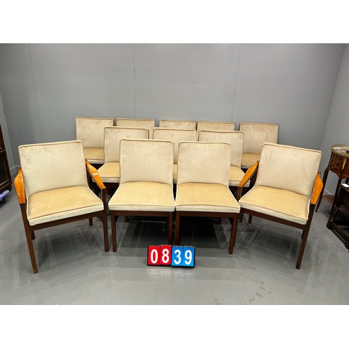 839 - Set of 12 teak mid century dining chairs inc 2 carvers