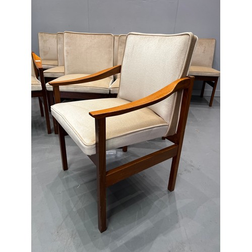 839 - Set of 12 teak mid century dining chairs inc 2 carvers