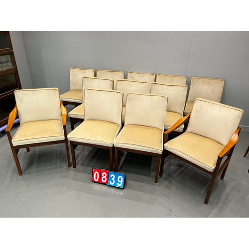 839 - Set of 12 teak mid century dining chairs inc 2 carvers