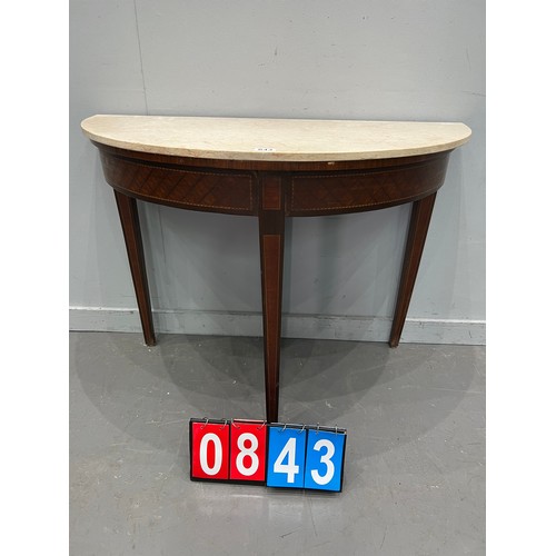 843 - French demi loom marble top console table inlaid