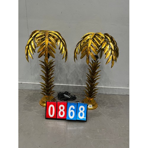 868 - Pair of golden gilt palm tree lamps