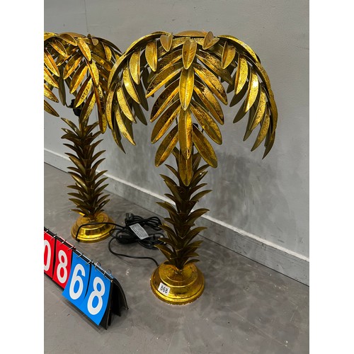 868 - Pair of golden gilt palm tree lamps