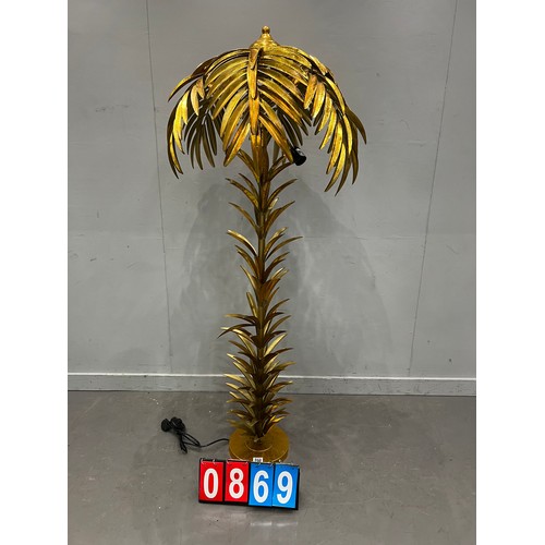 869 - Large golden palm tree lamp very ornate