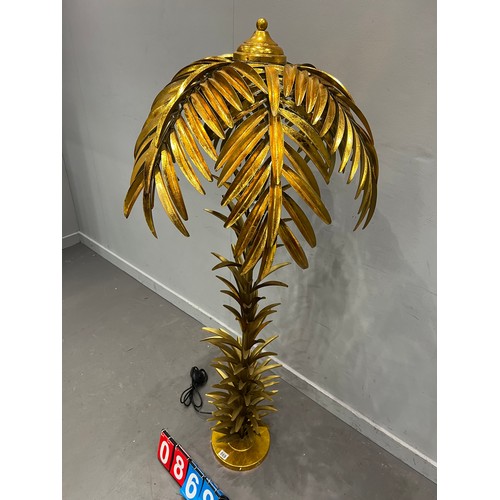 869 - Large golden palm tree lamp very ornate