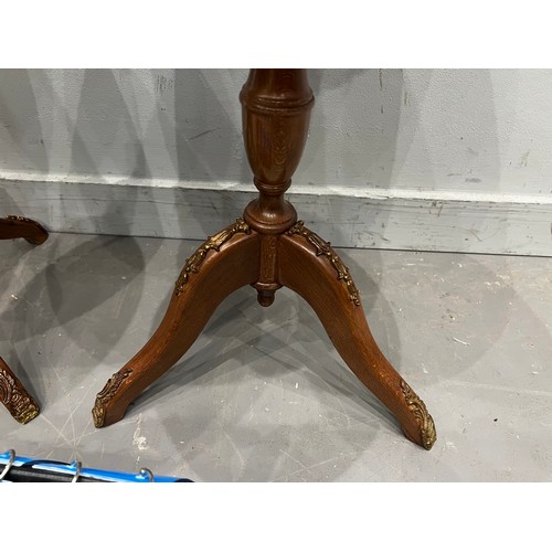 874 - Pair of Victorian style marble top side tables with brass gallery & ornate legs