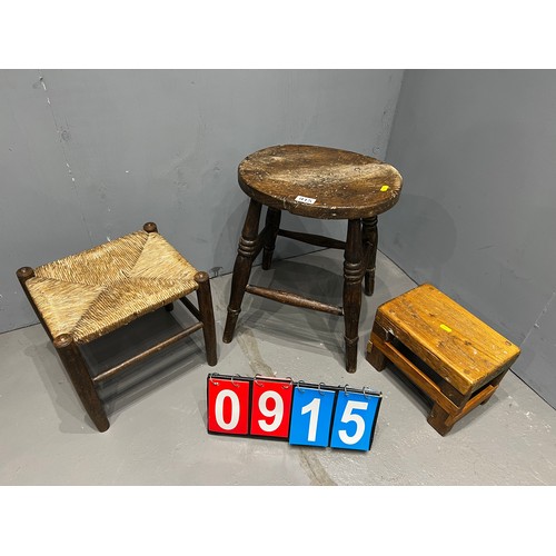 915 - Victorian farmhouse stool + 2 stools