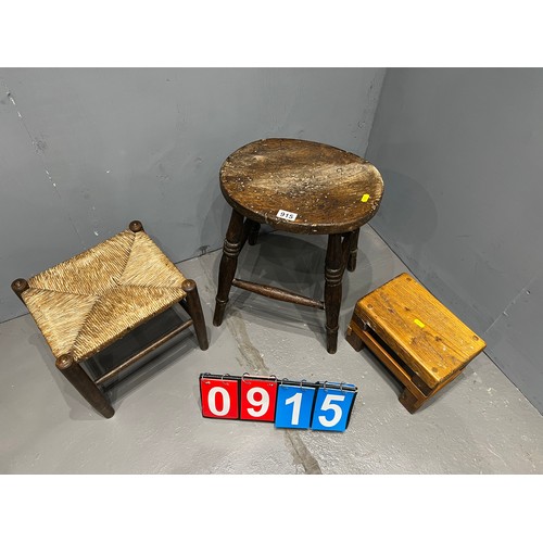 915 - Victorian farmhouse stool + 2 stools