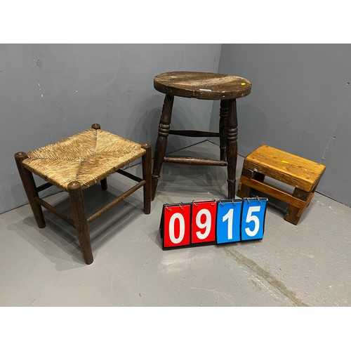 915 - Victorian farmhouse stool + 2 stools