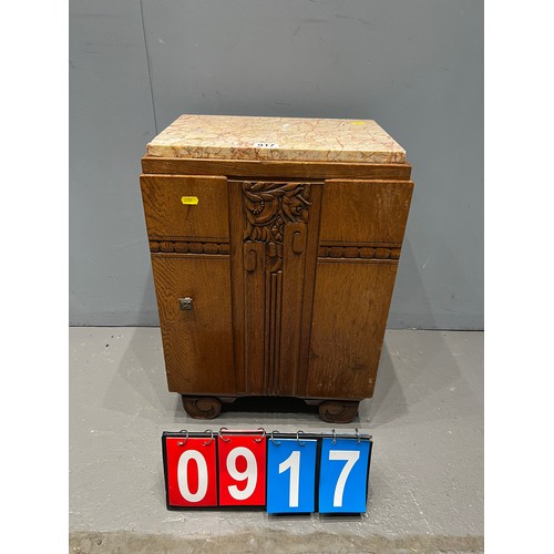 917 - Art deco marble top oak bedside cabinet