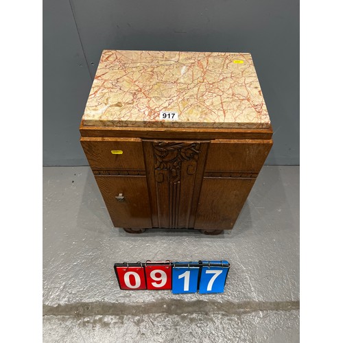 917 - Art deco marble top oak bedside cabinet