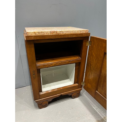 917 - Art deco marble top oak bedside cabinet