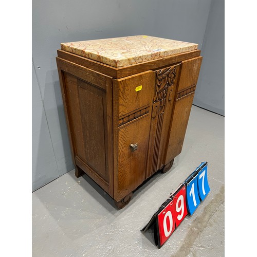 917 - Art deco marble top oak bedside cabinet