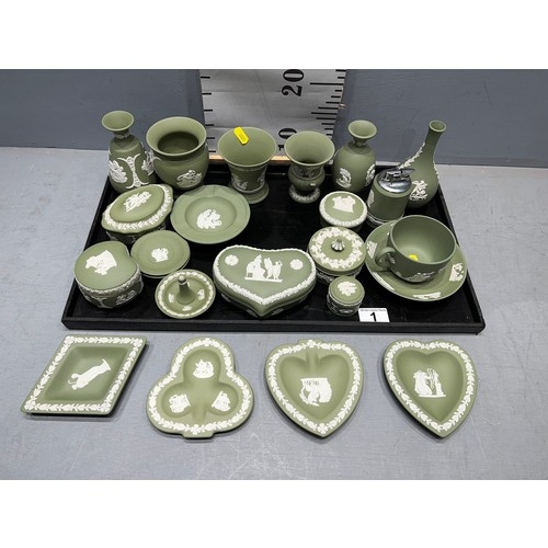 1 - Large quantity green Wedgwood jasperware pottery