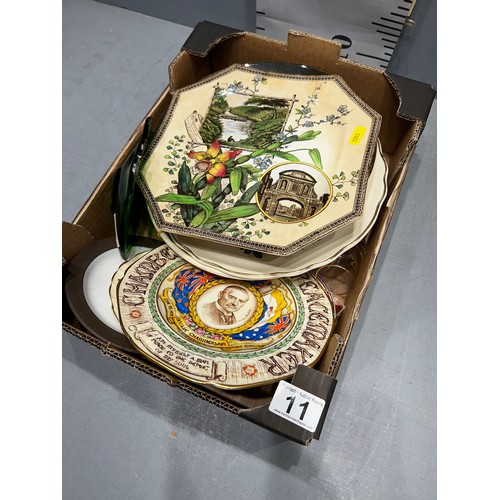 11 - Box Victorian & later collectors plates, bowl etc