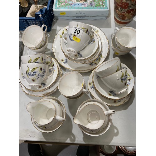 30 - 12 place china tea set, 1 saucer a/f