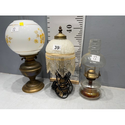 39 - 2 Oil lamps + elec lamp