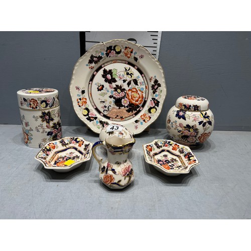 43 - 7 Pieces masons 'mandarin' pattern pottery