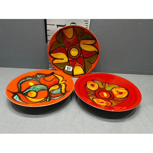 51 - 3 Large poole dishes/ plates mid century