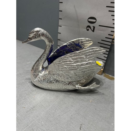 60A - Silver plated blue lined swan