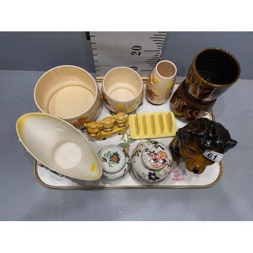 61 - Tray collectables sylvac bowls masons ginger jars etc
