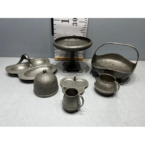 70 - good collection of early pewter 7 pieces inc art Nouveau and earlier