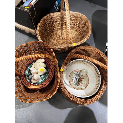 79 - 3 Wicker shopping baskets & contents