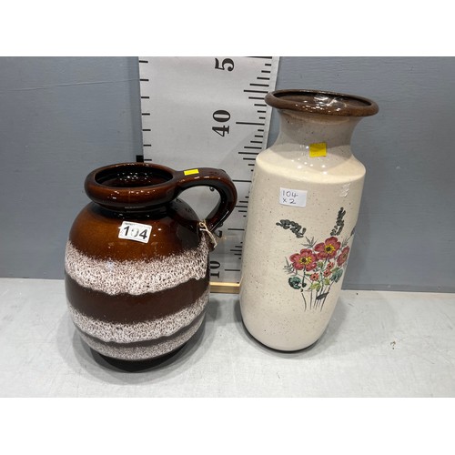 104 - Mid century Large W. German vase + large W. German jug