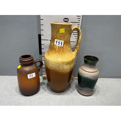 111 - Mid century 1 Tall W.german vase + small W.german vase & jug