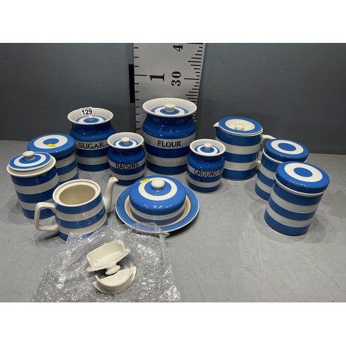 129 - 12 Pieces T.G Greens blue & white pottery INC FLOUR AND SUGAR ETC