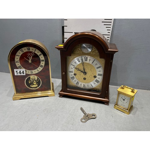 144 - 2 mantle clocks + small brass carriage clock