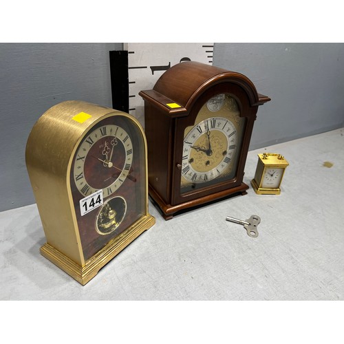 144 - 2 mantle clocks + small brass carriage clock