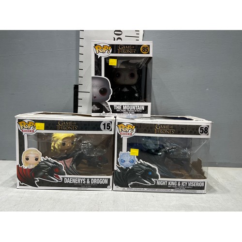 156 - Game of Thrones Funko Pop Vinyls. Daenery's + drogon , night King + Icy Viserion