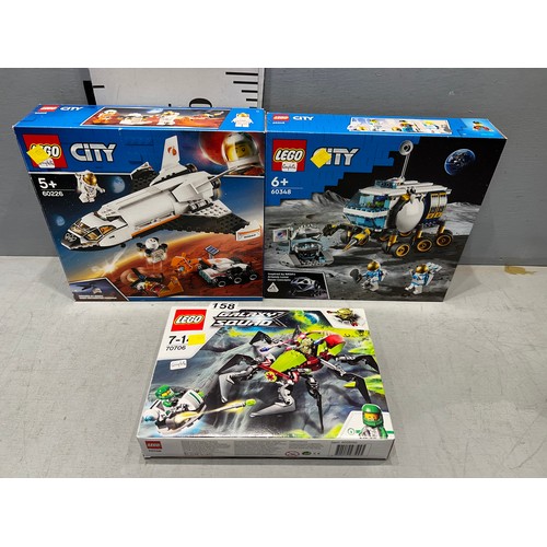 158 - 3 boxed Lego. used but all complete, galaxy squad, Nasacity x2