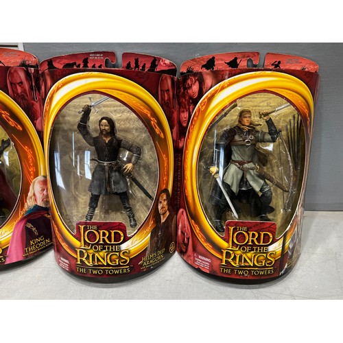 168 - 4 Lord of the Rings boxed figures. King Theoden, Legolas x 2 , Helms Deep Aragorn