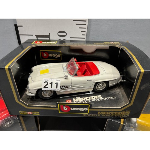 211 - 3 boxed Burago cars inc Ferrari, Mercedes, Alta