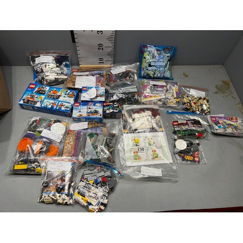 230 - Large quantity Lego, Star Wars lego etc. All in seperate bags ( some has missing pieces )