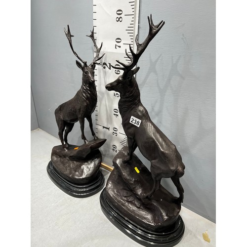 238 - Impressive pair of bronze stags on marble plinth. 29