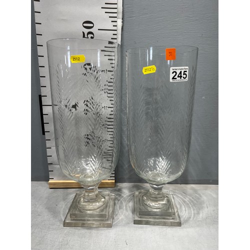 245 - Pair etched glass hurricane lamps