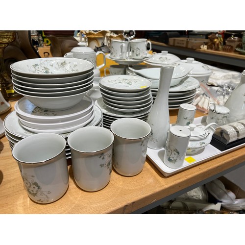 254 - Large quantity white blossom dinner + tea ware + accessories