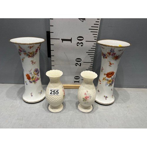 255 - Pair Beleek vases + pair continental vases