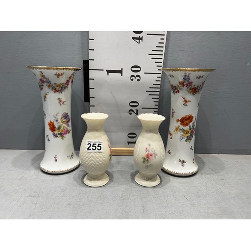 255 - Pair Beleek vases + pair continental vases