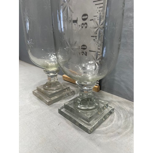 257 - Pair of Victorian design hurricane lamps with etched glass