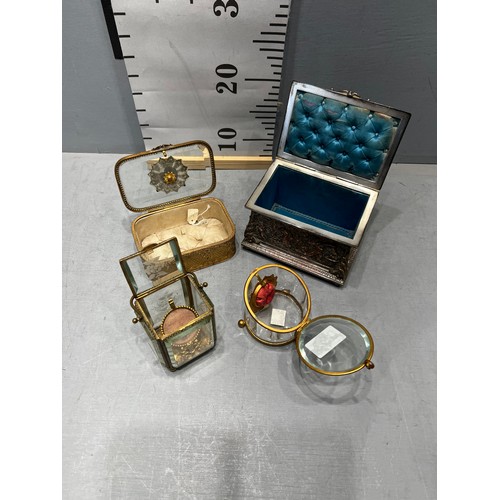 260 - Silver plated heavily embossed casket + 3 early 20th century pocket watch display boxes