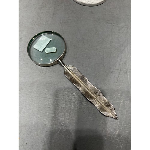 267 - Silver plated magnifying glass with feather design handle