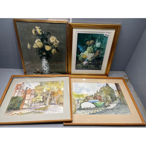 308 - 2 x Watercolours + 2 gilt framed pictures