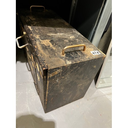 474 - Vintage wooden tool box + contents