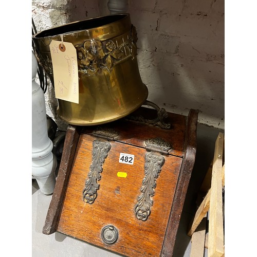 482 - Victorian brass jardiniere + coal scuttle