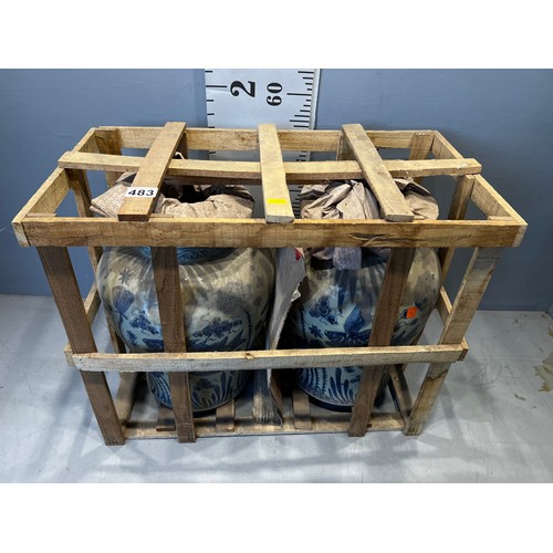 483 - Pair of Blue + White ginger jars in crate